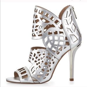 BCBG MaxAzria Silver Metallic Cutout Heels